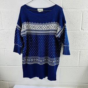 Denim Supply Ralph Lauren Tunic Sweater Womens Size M Blue Fair Isle Dolman Boat